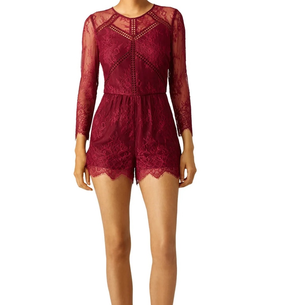 Greylin Deep Red Lace Romper